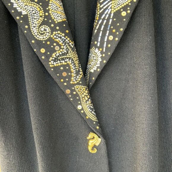 Vintage St. John knit Undersea Fantasia black pant suit blazer sequin 8 and pant - Picture 6 of 13